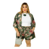 Conjunto Plus Size Kimono Short Clochard Soltinho Praia Moda
