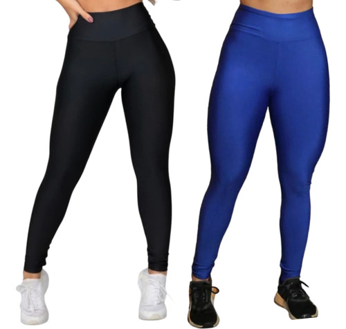 Kit 2 Calça Legging Feminina Suplex Lisa Cintura Alta Treino