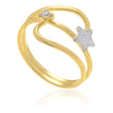 Anel Com Estrela Em Rhodium E Cristal. Rommanel 510715 Vb