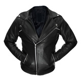 Chamarra Rockera De Piel Hombre Cierre Cruzado Slim Biker B1