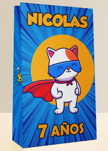 Bolsita Golosinera Personalizada Gato Superheroe Grande X10