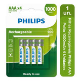 Pilha Philips Recarregável Aaa 1.2v 1000mah 4un Original
