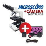 Microscópio Biológico Binocular Com Câmera Digital 1600x Led