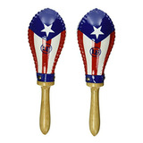 Maracas De Cuero Crudo Con Bandera De Puerto Rico