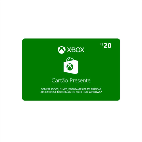 Cartão Presente Xbox Gift Card Microsoft Brasil R$ 20 Reais