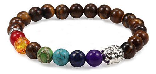 Pulsera Buda Cuarzo Ojo De Tigre 7 Chakras + Estuche 