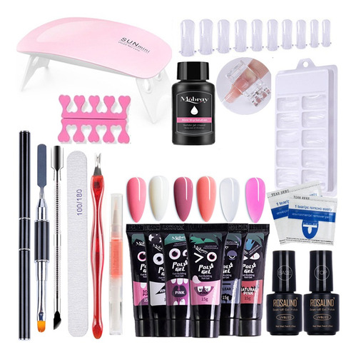 Kit De Unhas De Poligel De 20 Peças Com Cabine Led Uv