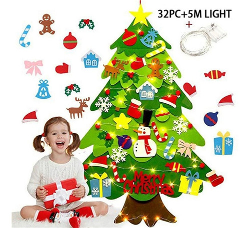 Árvore De Natal De Feltro Para Decoração De Casa Com Luzes L