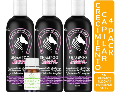 3 Shampoo Extracto Cola De Caballo + Aceite, Sin Sulfatos. 