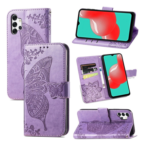 Funda De Piel Con Tapa Horizontal Con Estampado De Mariposas