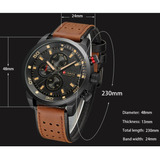 Reloj De Pulsera Curren Cr 8250 De Cuerpo Color Negro, Analógico, Para Hombre, Con Correa De Cuero Color, Bisel Color Black Coffee Y Hebilla Enchufe