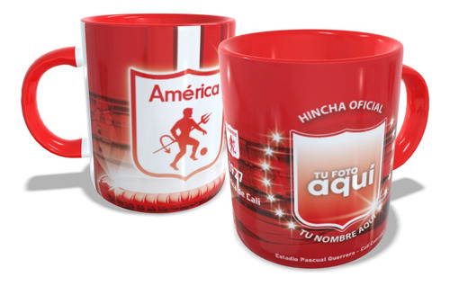 Pocillo Rojo Mug Personalizado América De Cali