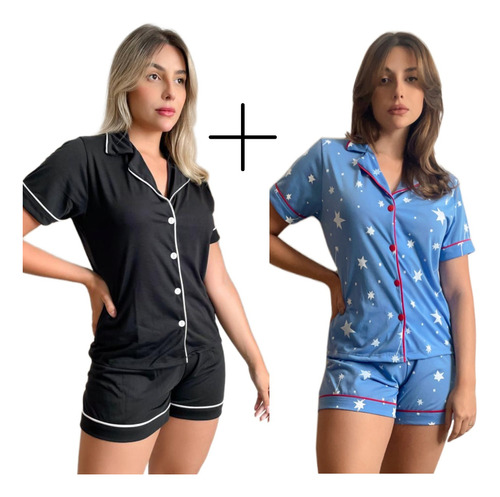 Kit 2 Pijamas Feminino Americano Adulto Curto Malha Gestante