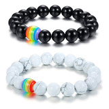 Inreng Lgbt Pride Rainbow Parejas Beads Pulsera Energy Stone