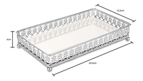 Bandeja Prata Metal Retangular 24,5x12,5x4,0cm