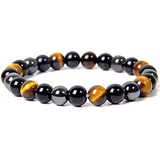 Pulsera Cuarzo Ojo De Tigre - Hematita - Onix + Estuche 