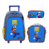 Kit De Mochila Lonchera Y Lapicera Mario Bros Powp Primaria Carro Vs4044