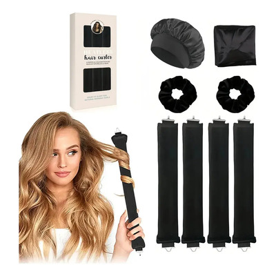 8pzs Curly Ondas En Cabello Rizos Sin Calor Tubo+gorro Satin Color Negro, Rizador De Cabello Sin Calor Tubos Rizadores | MercadoLibre