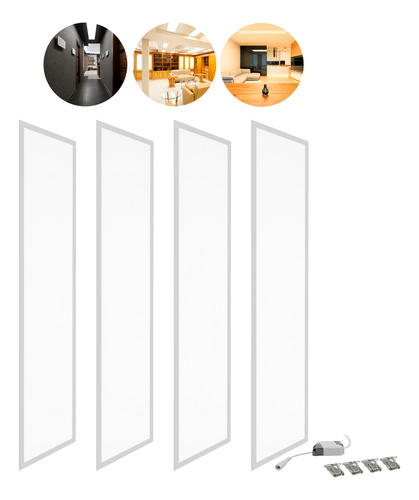 Kit 4 Painel Plafon Embutir Led 32x122cm 50w Retangular