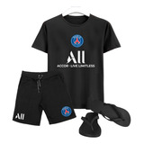 Conjunto Camiseta Psg Bermuda Chinelo Slide Kit Verão