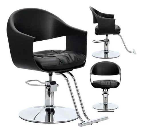 Silla Barberia Estetica Hidraulico Altura Ajustable Color Negro Forma De La Base Redonda Tipo De Respaldo Fijo