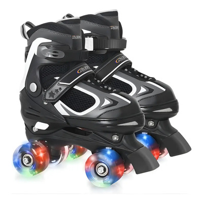 Patines Ajustables Para Niños Y Niñas Con Ruedas Parpadeante Color Negro Talla De Los Patines M(20.5-23cm) Tamaño De Las Ruedas 5.4 Cm | Meses sin interés