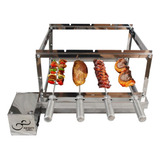 Churrasqueira De Inox Rotativa Gira Grill 4 Espeto Giratório