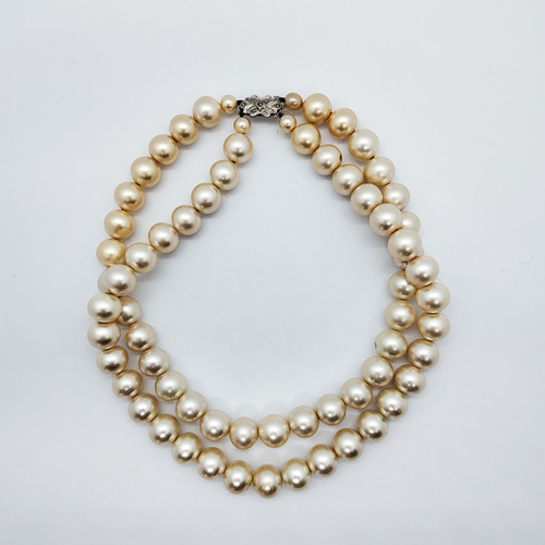 Antiguo Collar Con Perlas De Vidrio Y Broche En Plata 900