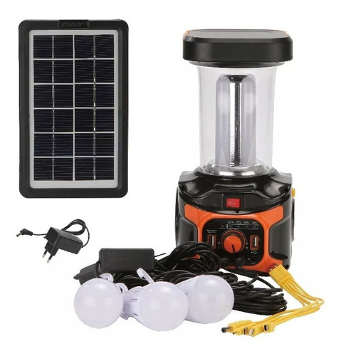 Lampara Multifuncional Solar Kit Camping + 3 Ampolletas