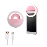 Anel Luz Pra Selfie Ring Light Flash Celular Recarr. Rosa