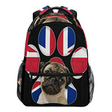 Morral Para Niños - Alaza Pug Dog Union Jack Backpack Daypac