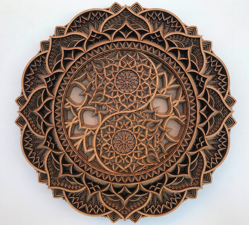 Mandala Yin Yang 60cm Diametro Mdf Crú 