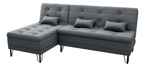Sofá-cama + Chaise Nyc Veludo Confortável 3 Posições Sala Tv