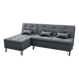 Sofá-cama + Chaise Nyc Veludo Confortável 3 Posições Sala Tv