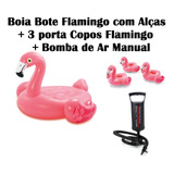 Kit Boia Flamingo Juvenil+ Porta Copos + Bomba Ar