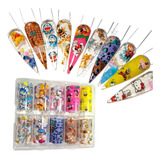 Set 10 Foil Frozen Mickey  Bob Esponja Hello Kitty Uñas