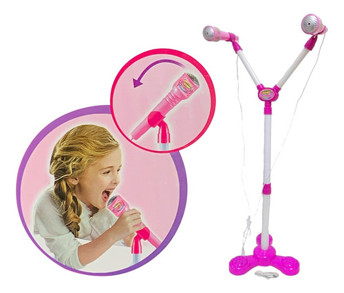 Microfono Karaoke Doble Pedestal Luces Mp3 Niños Juguete 