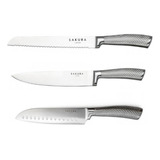 Set 3 Cuchillos Sakura Cocina Chef Pan Todo Acero Inoxidable