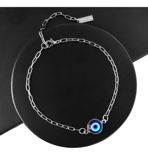 Pulseira Masculina Regulável De Olho Grego Murano Azul