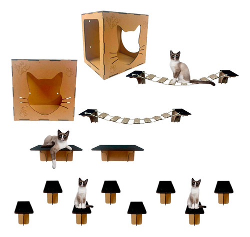 Kit Combo 2 Playground Para Gato Parede Fixo 14 Pcs Promoção