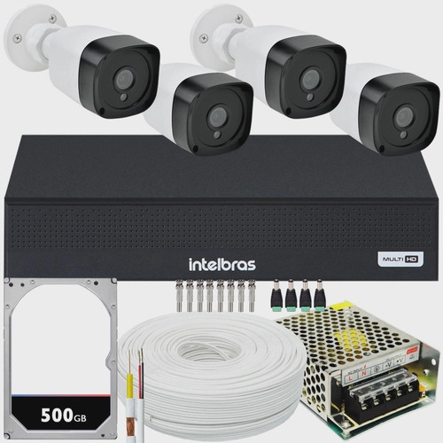 Kit Cftv 4 Cameras Segurança Full Hd 1080p Dvr Intelbras 4ch