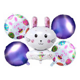 Set 5 Globos Metálicos Conejito De Pascua Helio O Aire