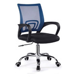 Silla De Oficina Con Respaldo Bajo Ergonomica Reposabrazos Color Azul Material Del Tapizado Poliéster