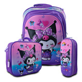 Kit Mochila Lonchera Y Lapicera De Kuromi Para Niños 