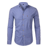 Camisa De Algodón A Cuadros Para Hombre, Camisa De Vestir, C