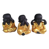 Kit C/3 Budas Monge Bebê Cego Surdo Mudo Trio Dourado 15cm