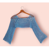 Sleeves Top Crop Mangas Crochet Algodón Sweater 