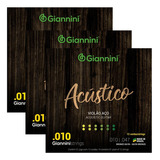 Kit 3 Encordoamento Violão Giannini Acústico Geswa12 65/35