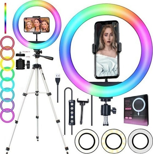 Iluminador Ring Light Luz Led Colorida Grande Rgb Envio 24hr