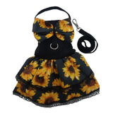 Coleira Peitoral Vestido Girassol Roupa Pet Cachorro Femea